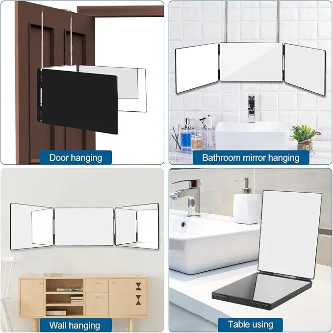 Wentoma 360° Viewing Mirror for Hair Cutting and Styling, Adjustable Height Mirror for Grooming, Makeup and Shaving, Clear HD Glass, Portable for Bathroom or Travel (Black) - ModernBath