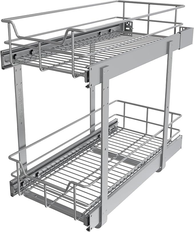 2 Tier Pull Out Cabinet Organizer 11" W X 17" D, Slide Out Drawers for Kitchen Cabinets, Pull Out Drawers for Cabinets Capacity Heavy Duty Caddy, Cabinet Pullout Shelves Chrome-Plated,Bathroom Pantry - ModernBath