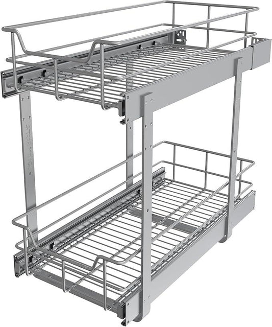 2 Tier Pull Out Cabinet Organizer 11" W X 17" D, Slide Out Drawers for Kitchen Cabinets, Pull Out Drawers for Cabinets Capacity Heavy Duty Caddy, Cabinet Pullout Shelves Chrome-Plated,Bathroom Pantry - ModernBath
