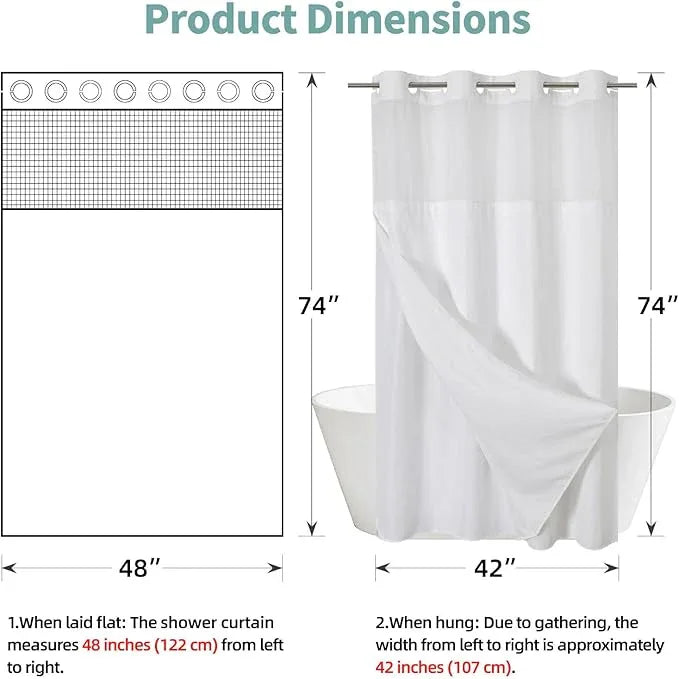 eachope White No Hook Waffle Weave Shower Curtain with snap-in Liner Replacement, 230GSM Waterproof Fabric Hotel Shower Curtain Set for Bathroom, Through Mesh Top Window,48Wx74H - ModernBath