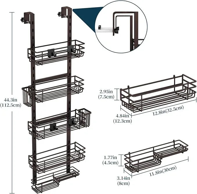 Consumest Over The Door Shower Caddy - 5 Tier Adjustable Shower Organizer Hanging with 2 Toothbrush Holders & 4 Hooks, Rustproof Organizer Shelf, Storage Rack for Bathroom, Bronze - ModernBath