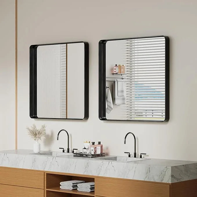 Koonmi Black Wall Mirror for Bathroom, 30x30 Inch Matte Deep Framed Rounded Rectangle Vanity Mirror for Farmhouse Living Room, Tempered Glass, Anti-Rust, Vertically or Horizontally - ModernBath