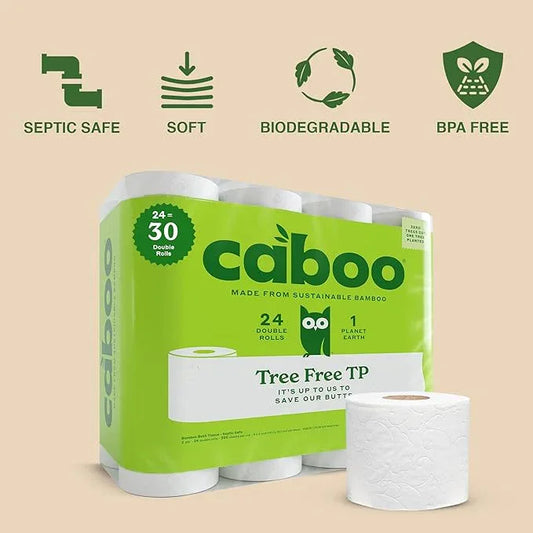 Caboo Tree Free Toilet Paper, Septic Safe Toilet Tissue, Chemical Free, Non Toxic, 2 Ply Bathroom Toilet Paper | Pack of 24 Double Rolls, 300 Sheets Per Roll - ModernBath