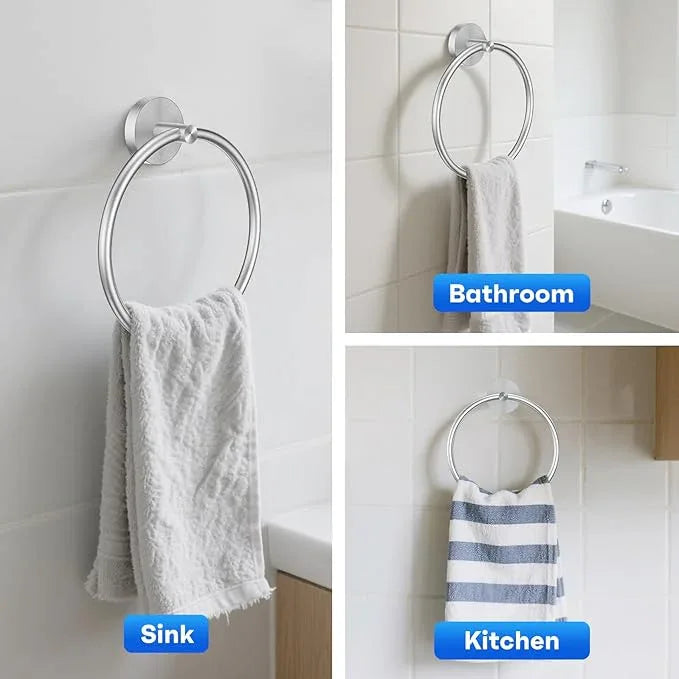 Hand Towel Holder Screw-in Brushed Nickel Towel Ring for Bathroom Wall Stainless Steel Towel Hanger Round Towel Racks for Bathroom Decor and Accessories, 2 Packs - ModernBath