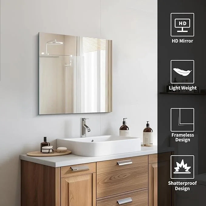 CILIBER Frameless Mirror, 24x24 inch Square Bathroom Mirrors for Wall, Upgraded Shatterproof Vanity Mirror Over Sink with Polished Edge for Bathroom,Bedroom,Living Room and Entryway - ModernBath