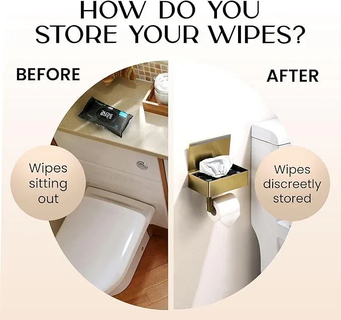 Day Moon™ Brushed Gold Toilet Paper Holder with Shelf, Wipe Holder for Bathroom Flushable Wipes Dispenser, Toilet Paper and Wipes Holder, Toilet Paper Holder with Storage - ModernBath