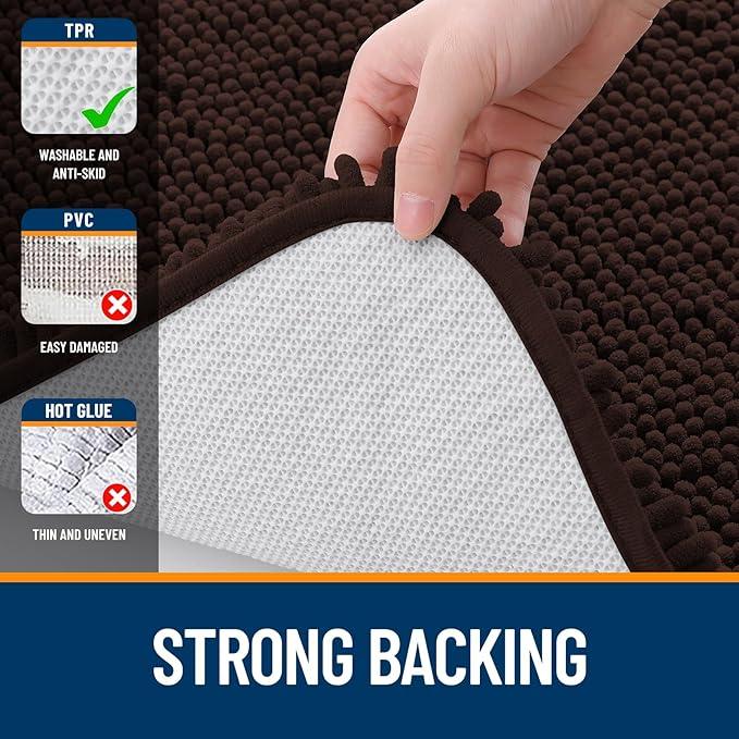 OLANLY Bathroom Rugs 45x27, Extra Soft Absorbent Chenille Bath Rugs, Rubber Backing Quick Dry, Machine Washable Bath Mats for Bathroom Floor, Tub and Shower, Home Decor Accessories, Brown - ModernBath