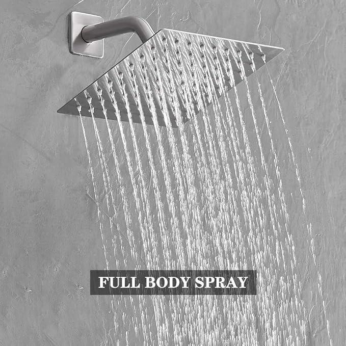 Heable Shower Faucet Set Brushed Nickel, Bathroom Rainfall Shower System with Stainless Steel Metal Shower Head, Single Function Shower Trim Kit with Rough-in Valve - ModernBath