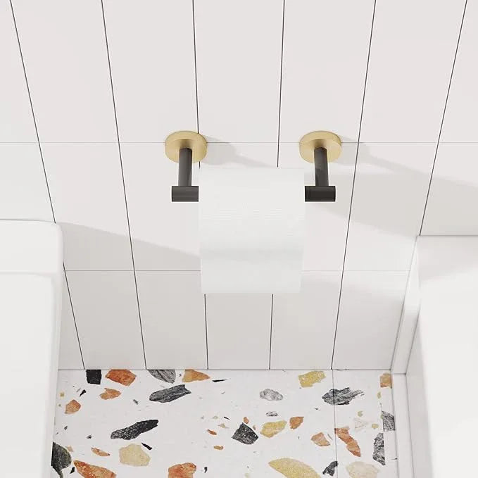 Black and Gold Toilet Paper Holder SUS304 Stainless Steel Double Post Pivoting Toilet Paper Roll Holder Wall Mounted Tissue Holder for Commercial Bathroom RV Matte Black & Brushed Brass Finish - ModernBath