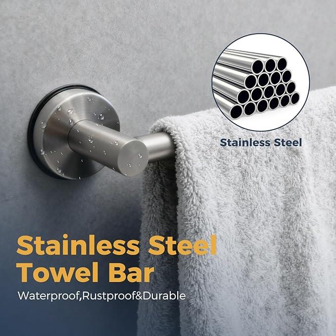 14.6inch~24inch Towel Racks for Bathroom,Adjustable Suction Cup Towel Bar for Bathroom Wall,Stainless Steel Bath Towel Holder for Shower,2 Pack(Brushed Silver) - ModernBath