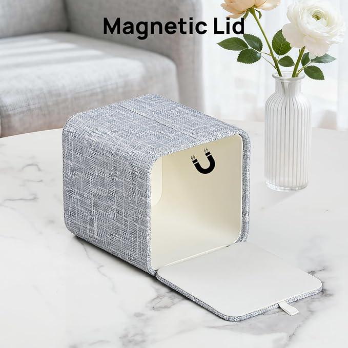 Cretkhp Square Tissue Box Cover with Magnetic Closure, Modern PU Leather Tissue Box Holder for Bathroom Vanity Countertop Night Stands Bedroom Office Desk, Stylish Cube Tissue Holder (Blue) - ModernBath