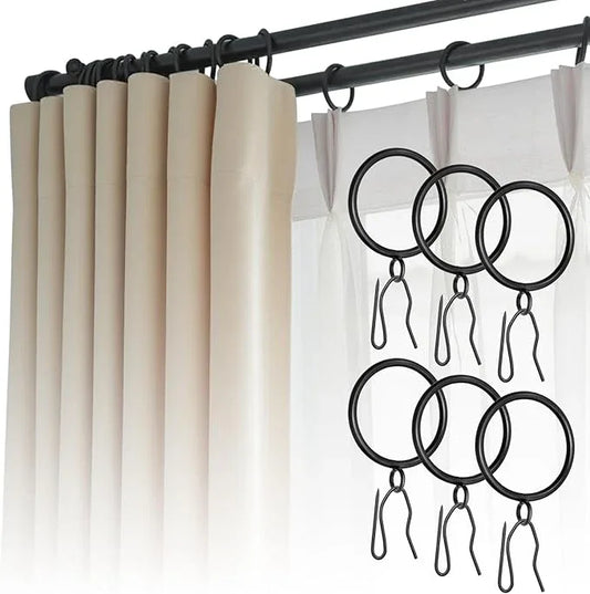 CONAMEI 50 Pcs Curtain Rings and Hooks 1.52 Inch - Stainless Steel Shower Curtain Rings and Hooks with Eyelets for Curtains Rods and Bathroom Shower Rods, Black - ModernBath