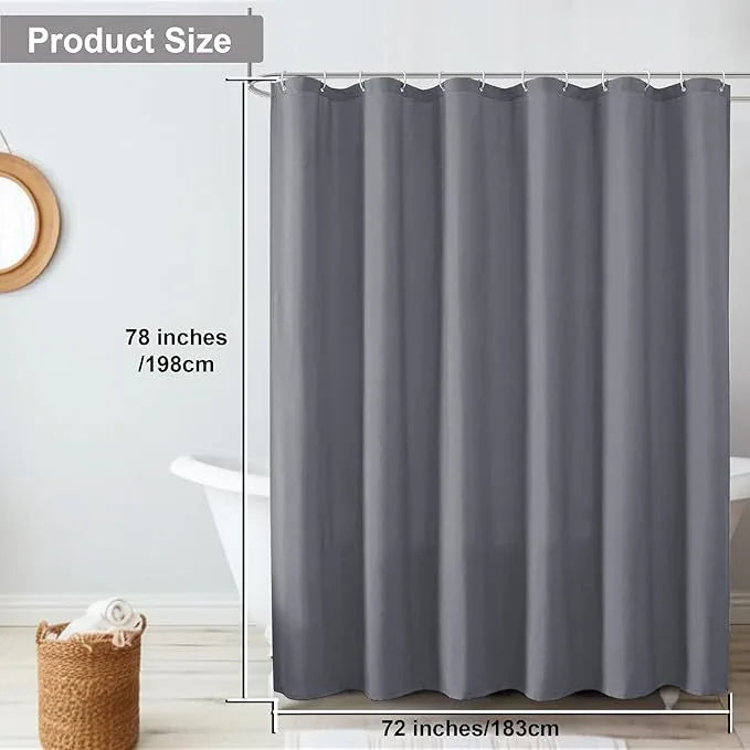 OVZME Zora 78 Inch Shower Curtain Set with 12 Plastic Hooks, Plain Fabric Grey Shower Curtain for Bathroom - Long Shower Curtain, Water Resistance, Machine Washable Soft Cloth, 72WX78L, Grey - ModernBath