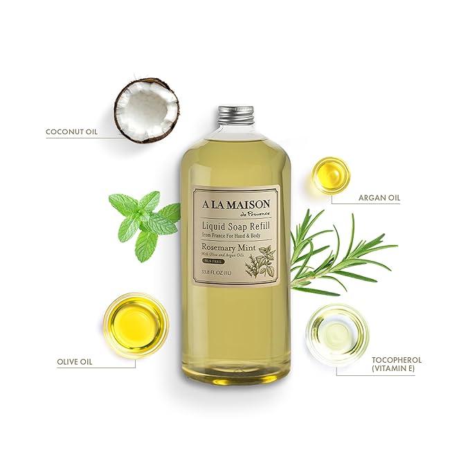 A LA MAISON French Liquid Hand Soap Refill, Rosemary Mint - Natural Hand Wash Made with Essential Oils - Biodegradable, Plant-Based, Vegan, Cruelty-Free, Alcohol & Paraben Free (33.8 oz, 2 Pack) - ModernBath