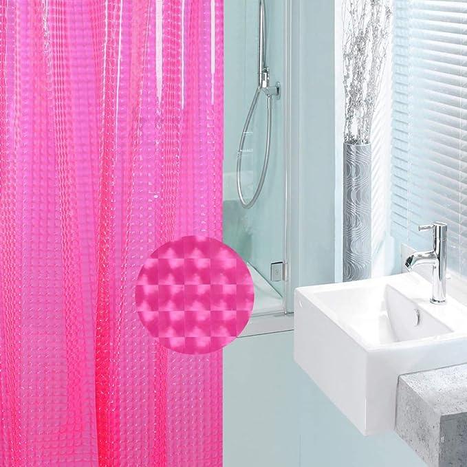 EVA Shower Curtain Liner Hot Pink 3D Water Cube Clear for Bathroom with 12 Rust Proof Metal Grommets, Clear EVA Liner for Girly Bathroom Stall 71x71 Inches - ModernBath