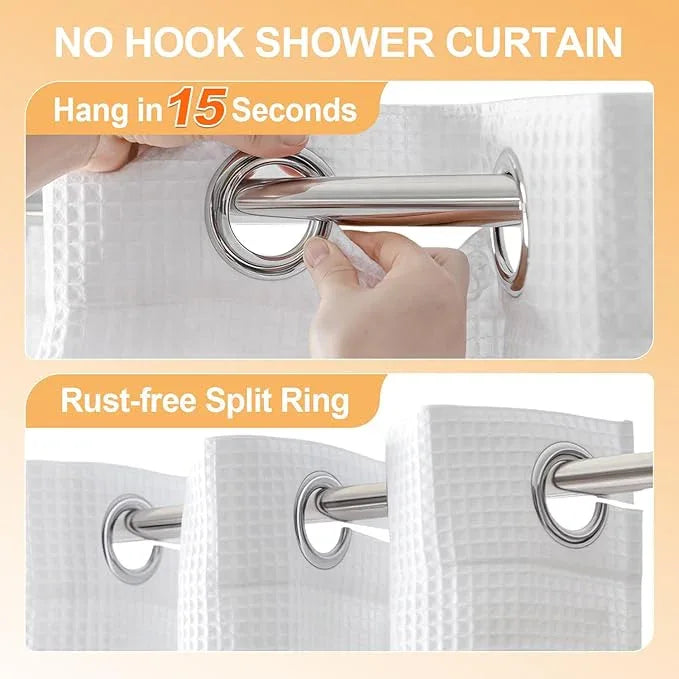 River Dream Stall Cotton Blend No Hooks Needed Shower Curtain with Snap in Liner, Water Repellent, Hotel Grade (White, 36"x74") - ModernBath