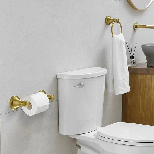 RUMOSE Toilet Paper Holder and Hand Towel Ring Brushed Gold Wall Mount Bathroom Hardware Accessories 2 PCS Set Flexible Pivoting Toilet Tissue Roll Holder and Towel Hanger, Stainless Steel - ModernBath