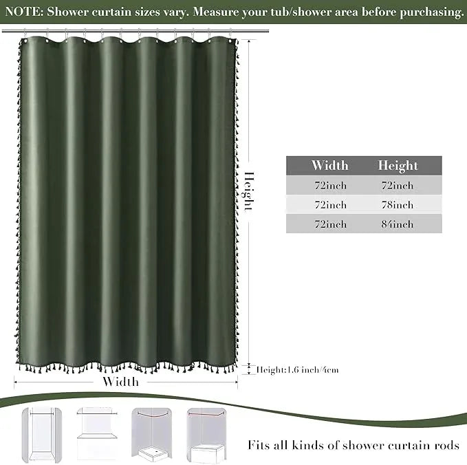 Nanspring Olive Green Boho Linen Shower Curtain for Bathroom Long 78 Weighted Tassel Farmhouse Fabric Tall Neutral Shower Curtain Set with Hooks Vintage Bath Accessories Decor Water Repellent 72x78 - ModernBath