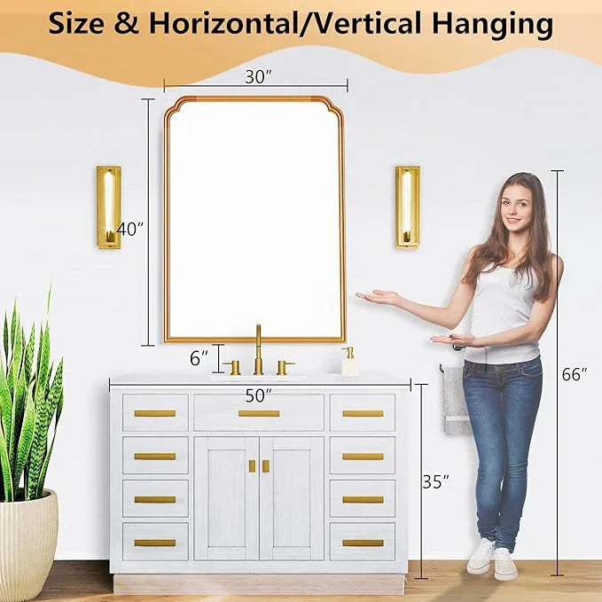 Ferytange 30" x 40" Wood Bathroom Mirror for Over Sink, Rustic Rounded Corner Vanity Mirror for Entryway, Living Room or Bedroom Home Decorative [Natural Color] - ModernBath