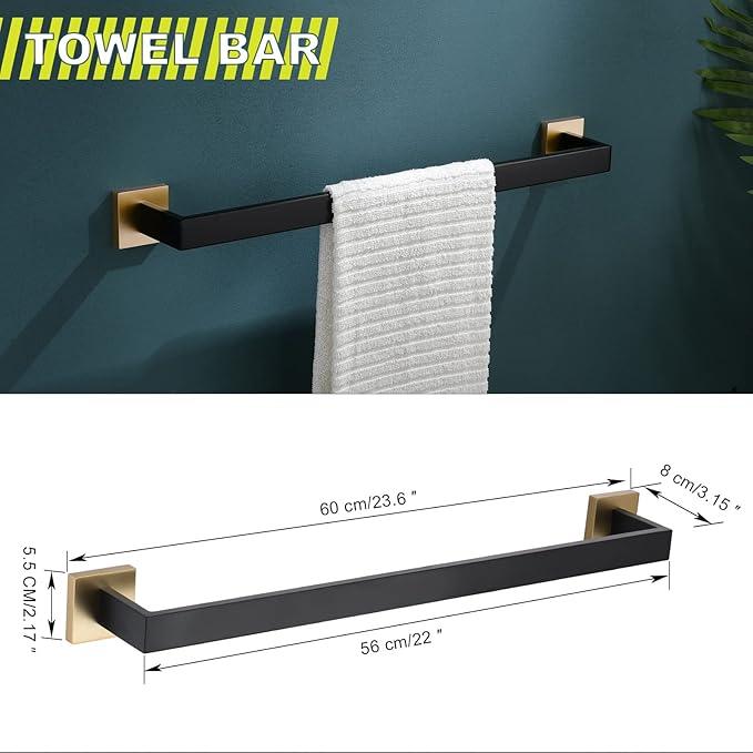 Bathroom Towel Bar Holder Sets Black and Gold 4-Piece Bathroom Hardware Set Stainless Steel Bath Accessories Kit. Wall Mounted,23.6 Inch - ModernBath