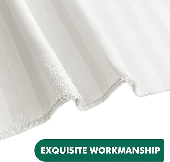 Biscaynebay Fabric Shower Curtain or Liner 72" by 72", Ivory Water Repellent Damask Stripes Bathroom Curtains Machine Washable - ModernBath