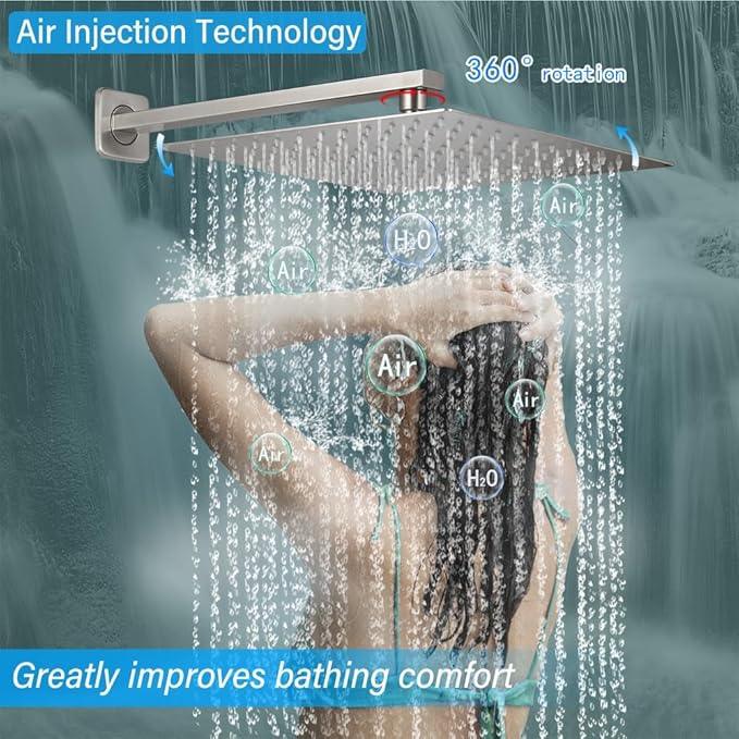 YCAIKOI Shower Faucet Set Complete, Wall Mount Shower System for Bathroom 12 Inch High-Pressure Rainfall Shower with Handheld, Rough-in Valve Body and Trim Kit, Brushed Nickel - ModernBath