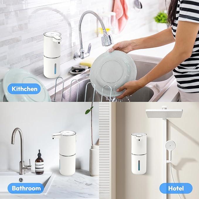 2 Pack Automatic Foaming Soap Dispenser,Touchless Foam Soap Dispenser,12.8oz Rechargeabled Wall Mounted Smart for Bathroom and Kitchen Dish Soap,Easy for Toddlers(White) - ModernBath