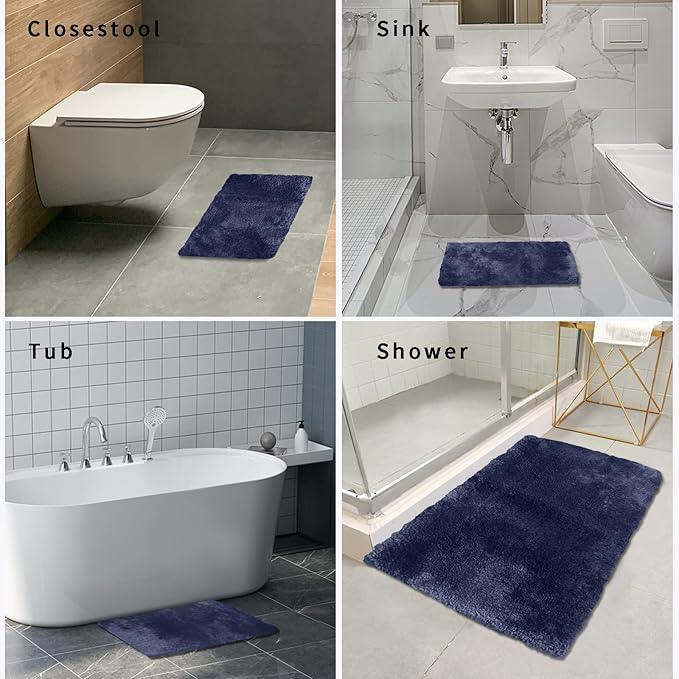 FIFU Bathroom Rugs 20" W x 32" L, Bath Mat for Bathroom, Bedroom, Laundry Room & Kitchen, Non-Slip Rubber Latex Backing, Extra Soft and Absorbent Microfiber Carpet, Machine Washable Rug, Navy Blue - ModernBath