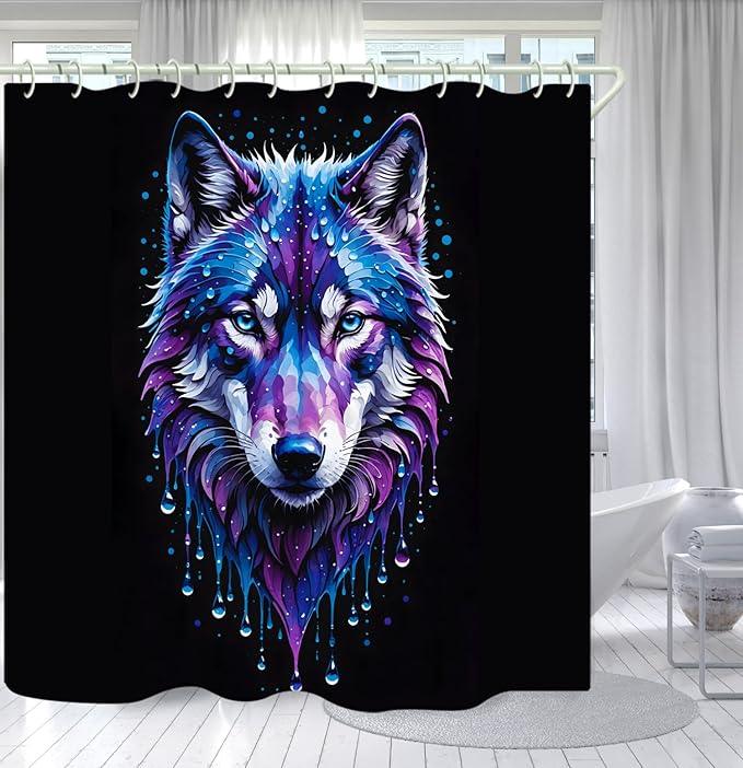LYFANS Bathroom Using A Black Background Wolf Head 3D Shower Curtain, Luxury Bathtub Standard Shower Curtains, Waterproof and Bright Fabric Shower Curtain, Size (72x72 Inches) - ModernBath