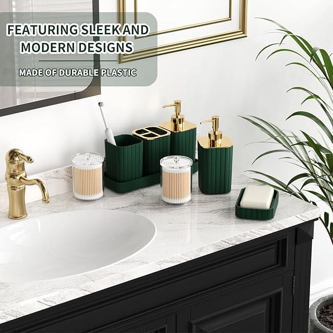 XLHOMO Bathroom Set - 26PC Bathroom Set with Shower Curtain and Rugs, Bathroom Accessory Set, Dark Green Bathroom Accessories Set, Trash Can & Soap Dispenser - ModernBath