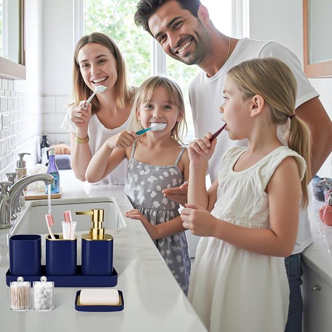 25PCS Bathroom Accessory Set, Navy Blue Bathroom Set with Large-Capacity 4 Gallon Trash Can,Bathroom Rugs Set, Waterproof Shower Curtain, Toilet Brush, Toothbrush Holder & Soap Dispenser - ModernBath
