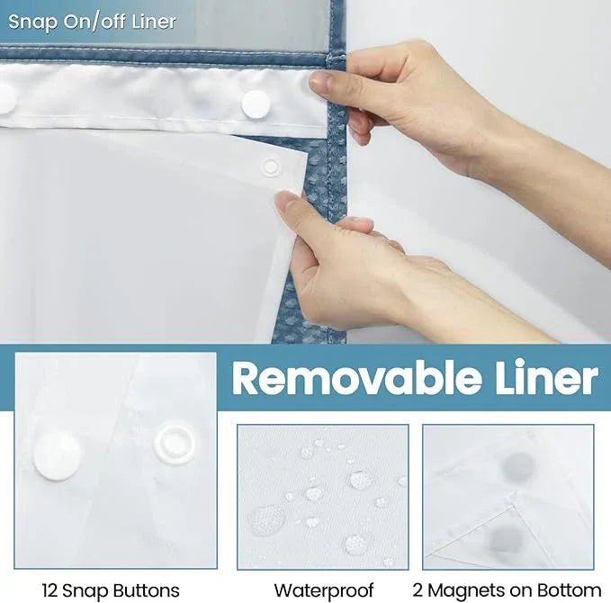 EUTXL Moonlight Blue Long No Hook Shower Curtain with Snap in Liner,230GSM Waffle Weave Shower Curtains for Bathroom,71W x 86H - ModernBath