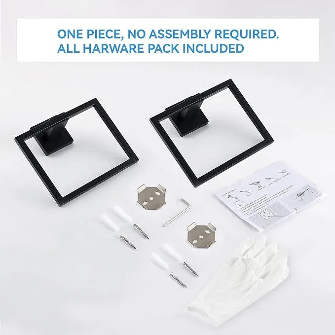 LANC Hand Towel Rings for Bathroom Wall Mount Matte Black Square Hand Towel Holder Command Towel Hanger for Bathroom Lavatory Towel Holder Stainless Steel Modern Towel Rack Hanger 2 Pack, A8896MB-P2 - ModernBath