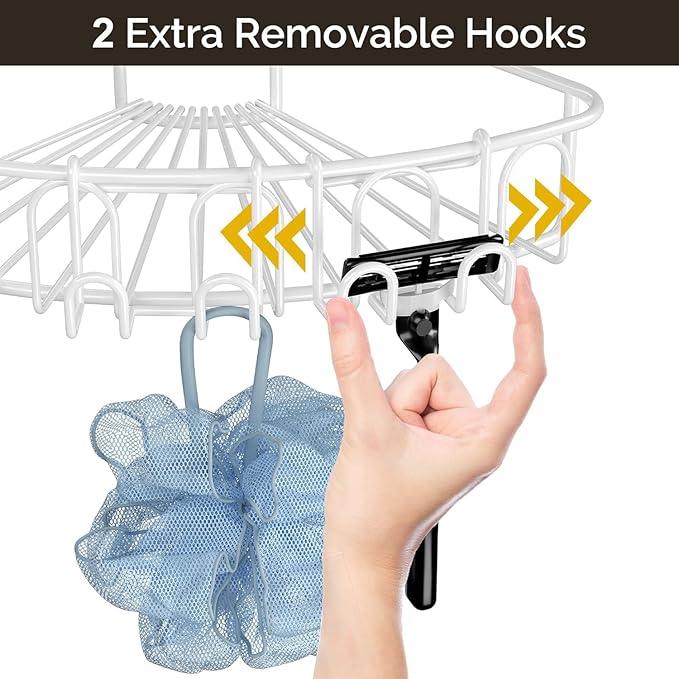 Orimade Corner Shower Caddy with 2 Hooks Wall Mounted Metal Bathroom Shelf Storage Organizer Adhesive No Drilling 2 Pack, White Only for 90-Degree Corner - ModernBath