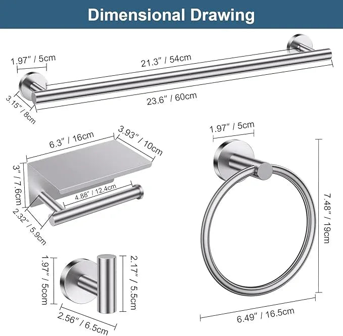 Brushed Nickel Bathroom Hardware Set, 5 Pieces Towel Bar Bathroom Accessories, Upgraded Toilet Paper Holder with Shelf Set, 23.6 Inch Towel Rack Towel Holder for Bathroom Wall - ModernBath