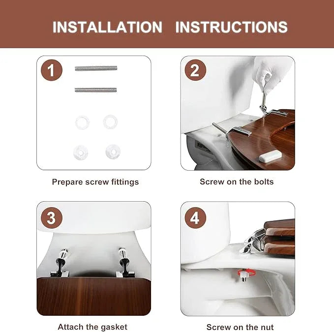 Angol Shiold Elongated Wooden Toilet Seat with Zinc Alloy Hinges, Easy to Install and Clean, Anti-pinch, Walnut - ModernBath