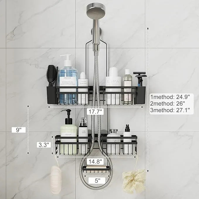 STAHLHEART Shower Caddy Hanging for Bathroom Organizers and Storage - 3-Tier Adjustable Anti-Swing Shower Organizer Hanging with Heavy-Duty Suction Cups, Damage-Free Rustproof (Black) - ModernBath