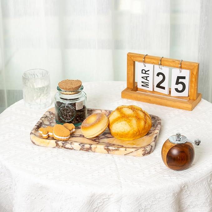 Karibiber Calacatta Marble Vanity Trays, Marble Bathroom Tray Countertop, Luxury Decorative Dresser Organizer, Purple&White Natural Stone Serving Tray for Kitchen, Perfume, Jewelry Holder Storage - ModernBath