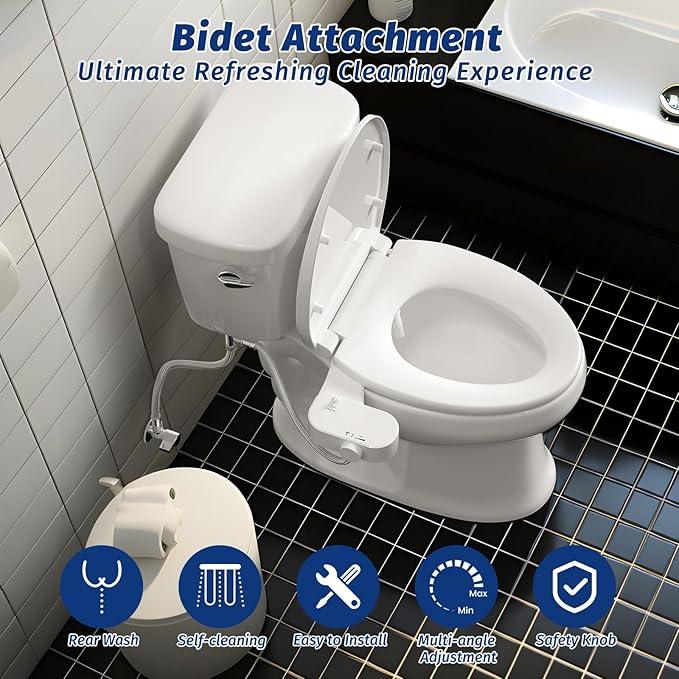 THAMEBA Bidet Attachment for Toilet Seat, Self-Cleaning Bidet Toilet Seat Attachment with Adjustable Bidet Angle (White) - ModernBath