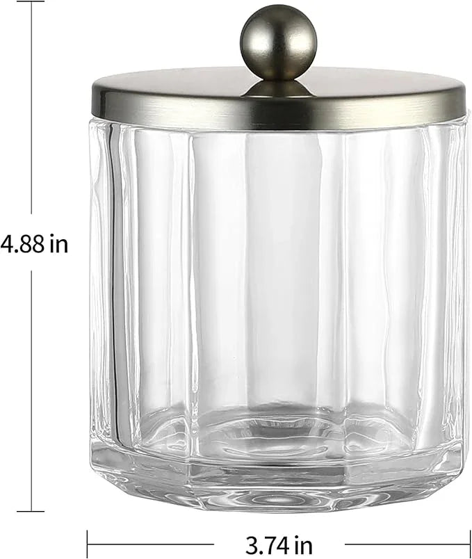 Indecor Home Clear Transparent Apothecary Octagional Shaped Glass Canister Jar With Satin Nickel Metal Lid Cover for Bathroom Organization, Cotton Balls, Q Tips, and Small Accessories, Bath Storage - ModernBath