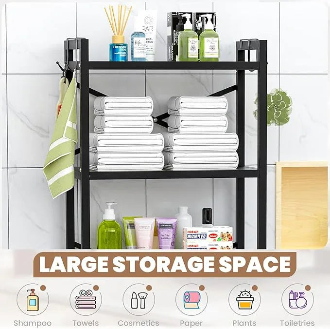 ZZL Over The Toilet Storage,3-Tier,Bathroom Toilet Organizer,Multifunctional Space Saver Freestanding Bathroom Shelves with 4 Hooks,Black - ModernBath