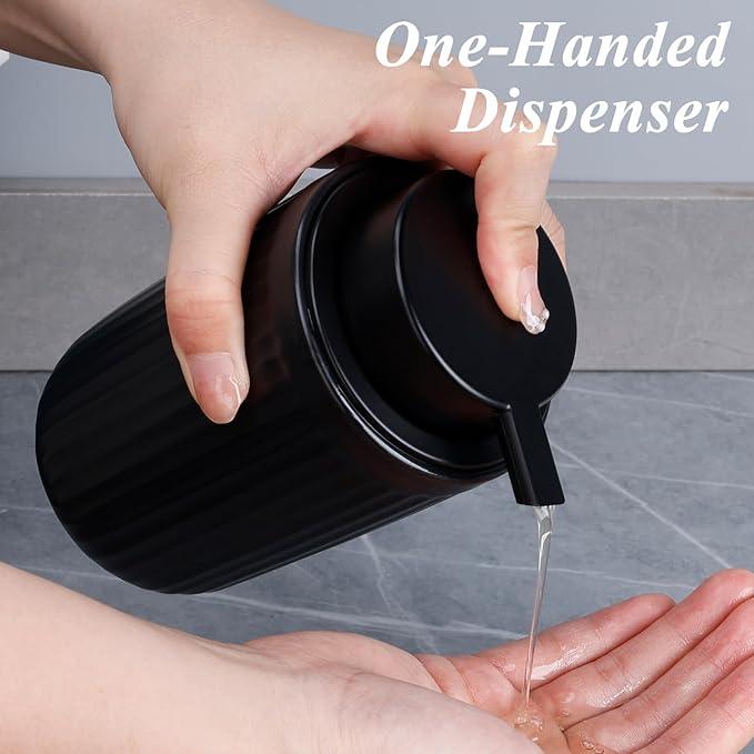 BosilunLife Dish Hand Soap Dispenser - Black Liquid Pump Soap Dispenser for Bathroom Decro 12oz Ceramic Kitchen Dish Dispenser with Rust-Proof Liquid Pump Modern Refillable Lotion Bottles - ModernBath