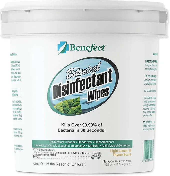Benefect Botanical Disinfecting Wipes - (250 Wipe Count) Natural, No Residue - Antibacterial Disinfectant, Multi-Surface Cleaning and Sanitizing Wipes - ModernBath