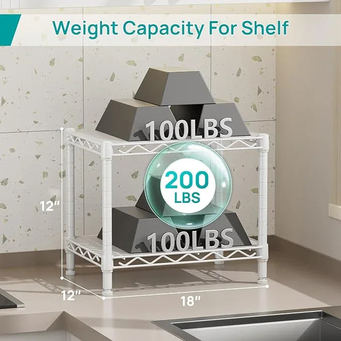 SINGAYE 2 Small Shelves Kitchen Storage Shelf Wire Shelving Unit Metal Shelf Adjustable Organizers Storage Shelving for Office Pantry White 12" D X 18" W X 12" H - ModernBath