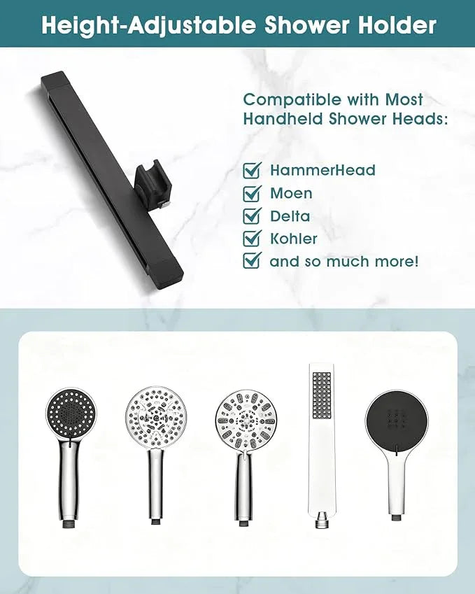 Height & Angle Adjustable Handheld Shower Head Holder, Metal Hand Held Showerhead Holder, Handheld Showerhead Holder Wall Mount, No Dril, Strong Adhesive, Suitable for Bathroom or RV, Matte Black - ModernBath