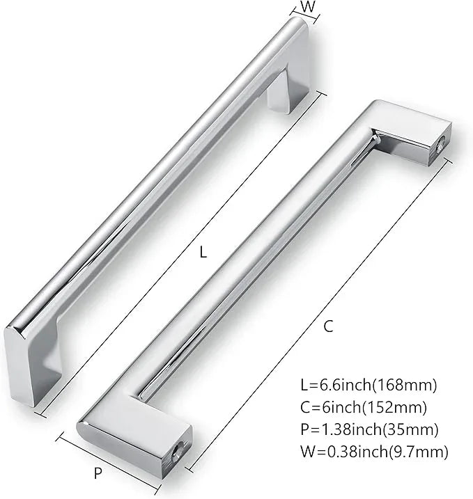 khtumeware 6 Inch Hole Center 10 Pack Polished Chrome Cabinet Pulls Heavy Duty Solid Kitchen Drawer Handle, Hardware for Bathroom, Drawer, Cabinet, Door Cabinet - ModernBath