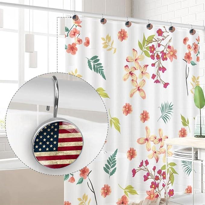 Rustic American Flag Shower Curtain Hooks Set of 12 Rustproof Metal Shower Hooks for Curtains Rods Shower Curtain Rings for Bathroom Living Room Bedroom Decor - ModernBath