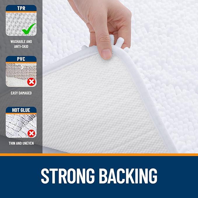 OLANLY Bathroom Rugs 50x30, Extra Soft Absorbent Chenille Bath Rugs, Rubber Backing Quick Dry, Machine Washable Bath Mats for Bathroom Floor, Tub and Shower, Home Decor Accessories, White - ModernBath
