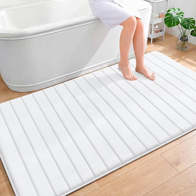 OLANLY Memory Foam Bath Mat 70x46, Super Soft Absorbent Bathroom Rugs, Quick Dry, Machine Washable Shower Floor Rugs, Bathmat Carpet, Bathroom Home Decor Accessories, White - ModernBath