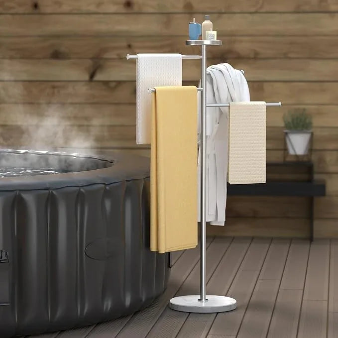 KES Hot Tub Towel Rack Outdoor with 1.5X Heavier Natural Marble Weighted Base, Pool Towel Rack with 360° Adjustable Arms & Storage Tray, 18/8 Stainless Steel, Brushed Steel, OTR203-2 - ModernBath